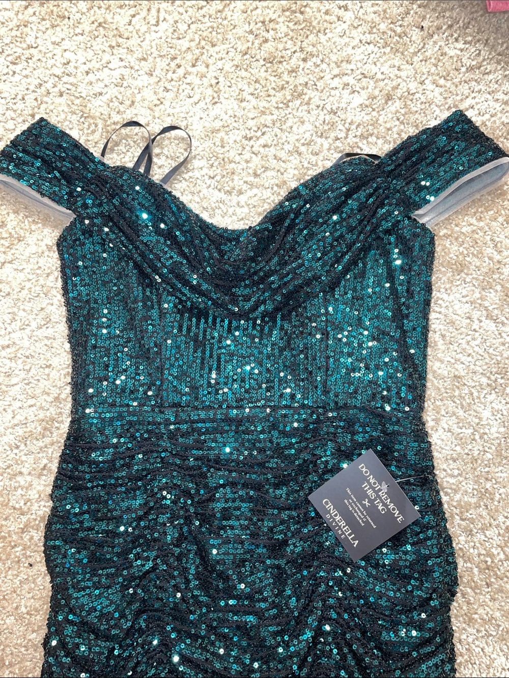 Cinderella Teal Sequin Asymmetrical Evening Dress